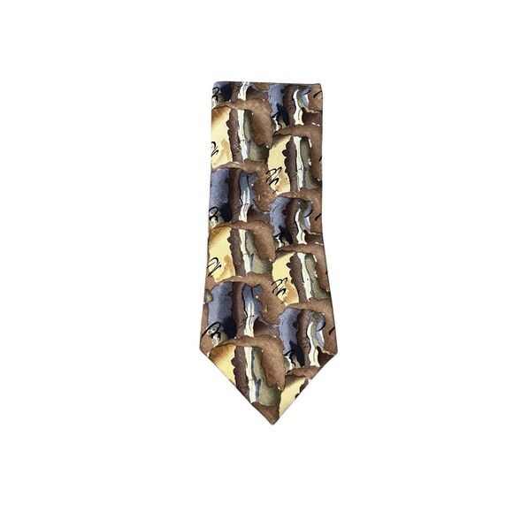Jerry Garcia Grateful Dead Vintage Brown Gray Blue Silk Men's Neck Tie - Picture 1 of 4